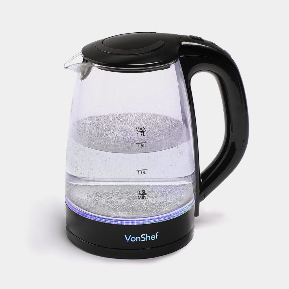 VonShef 220 volt cordless Glass Kettle 2200 Watts 1.7 Liter Glass Kettle 2000154 220v 240 volts 50 hz - 220 - Electronics