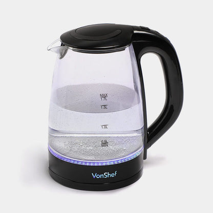 VonShef 220 volt cordless Glass Kettle 2200 Watts 1.7 Liter Glass Kettle 2000154 220v 240 volts 50 hz - 220 - Electronics