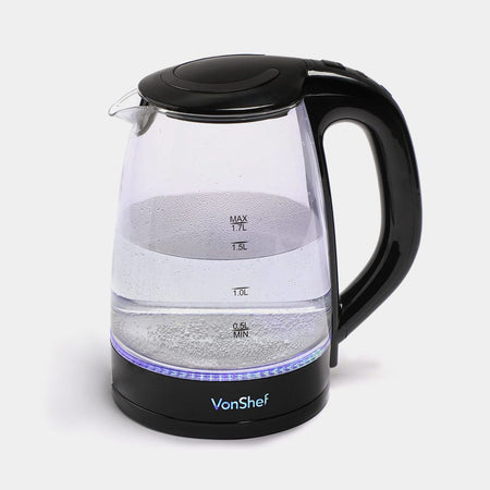 VonShef 220 volt cordless Glass Kettle 2200 Watts 1.7 Liter Glass Kettle 2000154 220v 240 volts 50 hz - 220 - Electronics