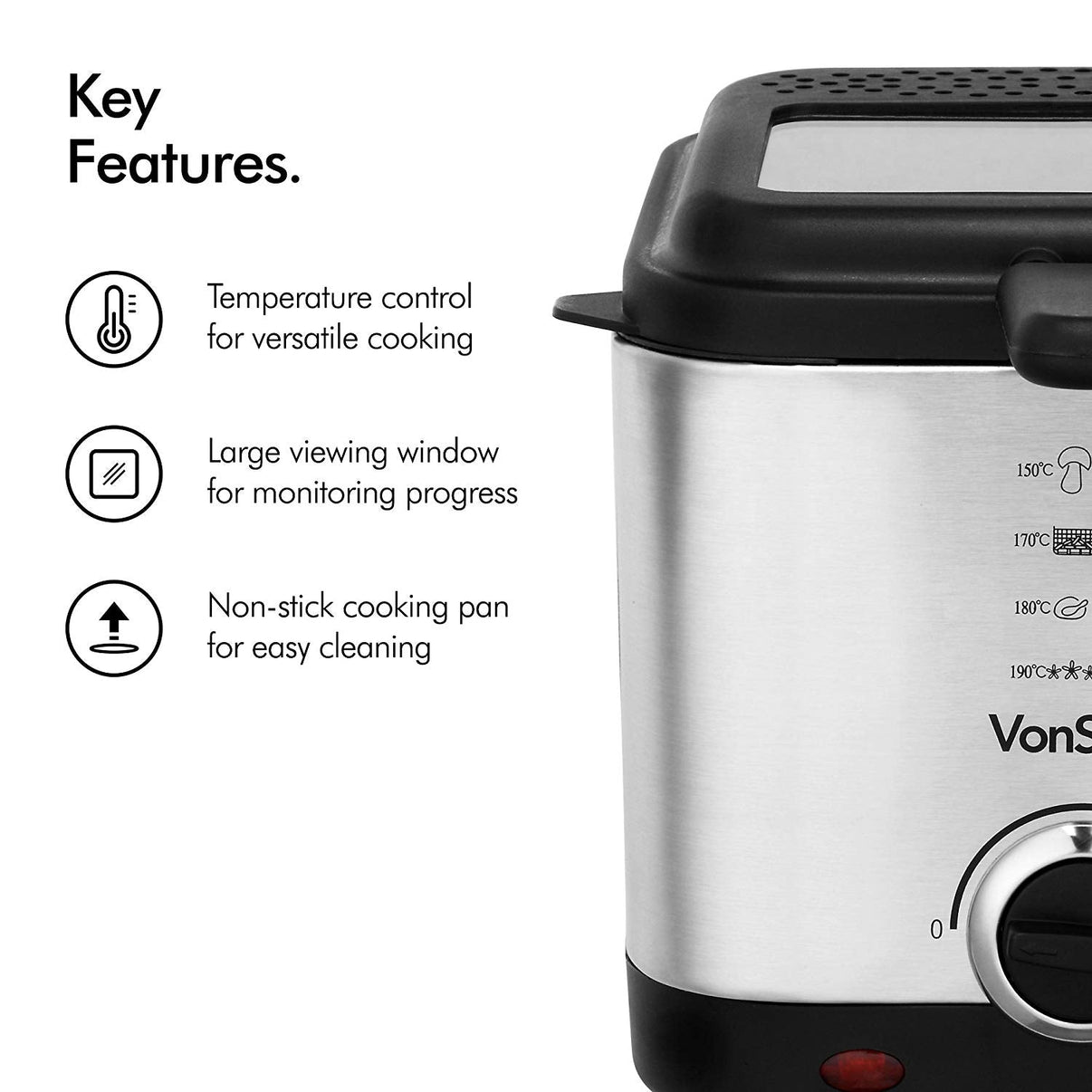 Vonshef 220 volt deep fryer 1.5 Liter stainless steel 220v 240 volts with window 13181 - 220 - Electronics