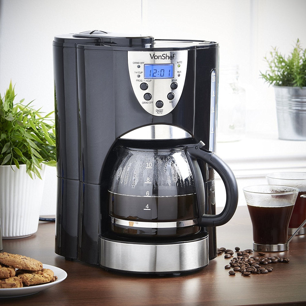 VonShef 220 - Volt Digital Programmable Coffee Maker with Built - in Grinder 13163 - 220 - Electronics