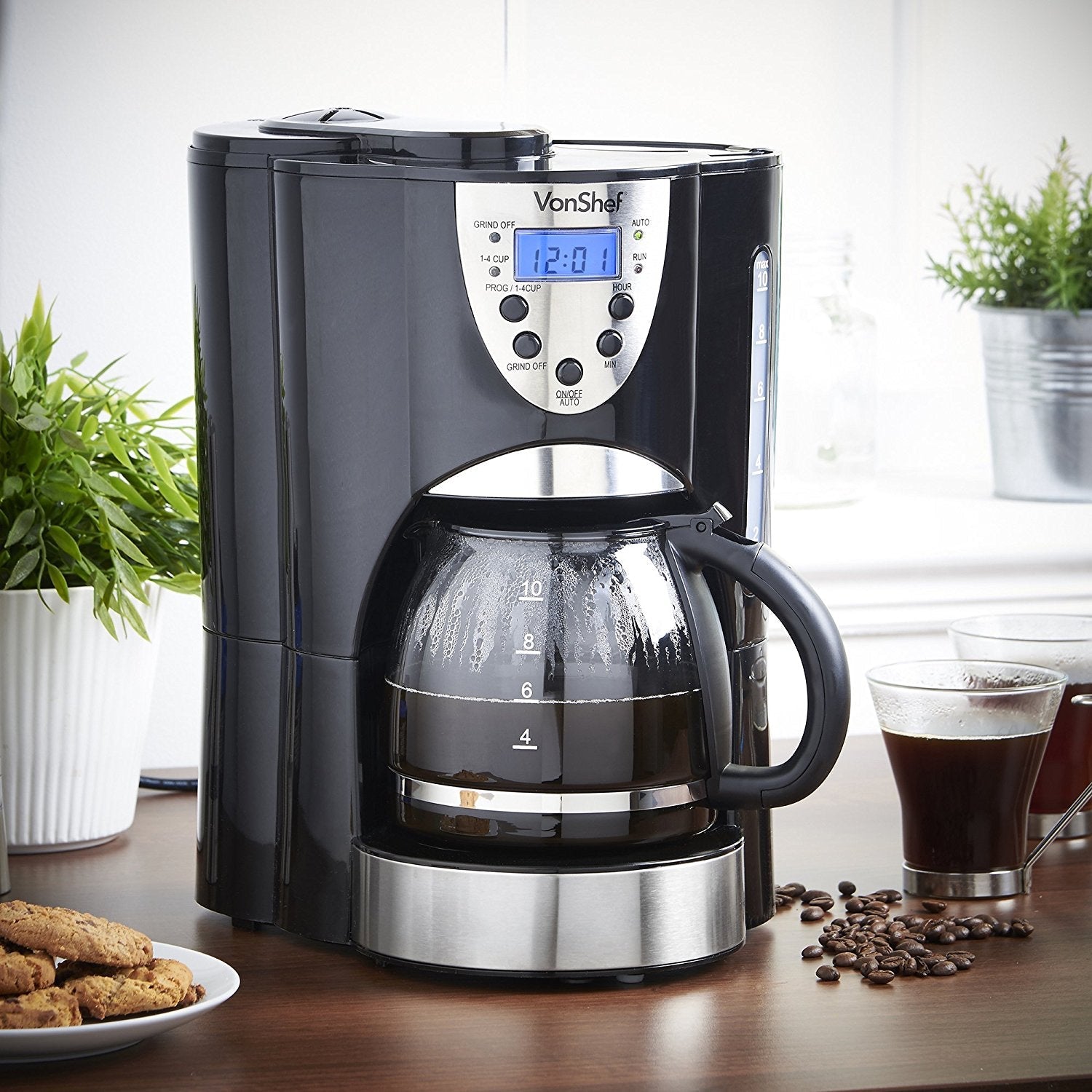 VonShef 220 - Volt Digital Programmable Coffee Maker with Built - in Grinder 13163 - 220 - Electronics