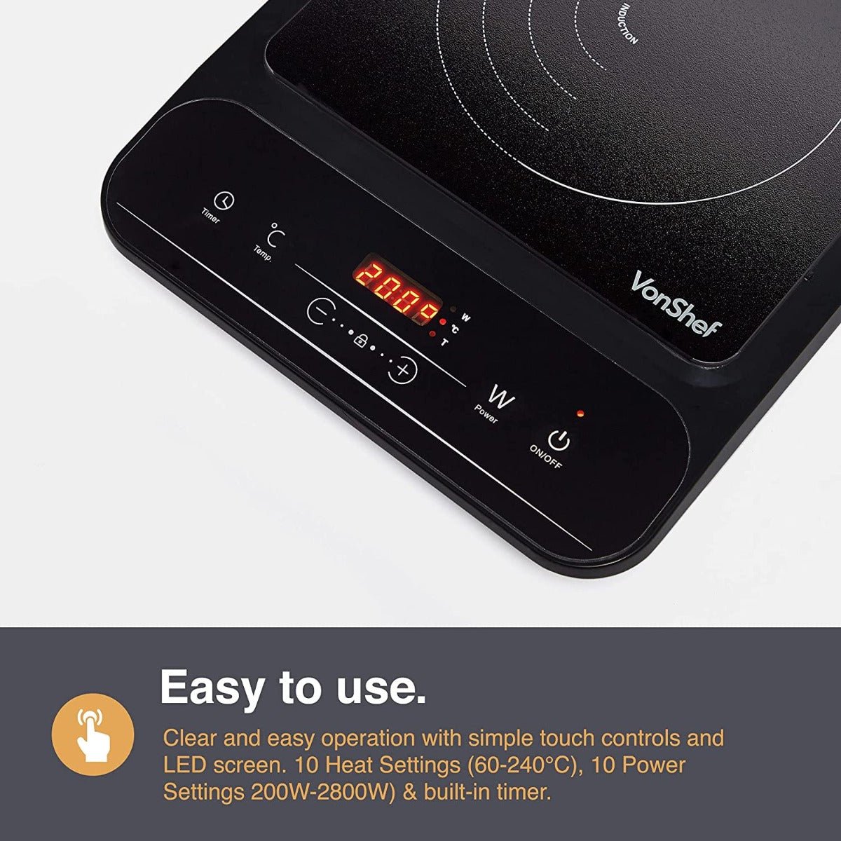 Vonshef 220 Volt Electric Induction Cooktop Hotplate 2000W with Digital LED Display 220v 240 Volt 2000157 - 220 - Electronics