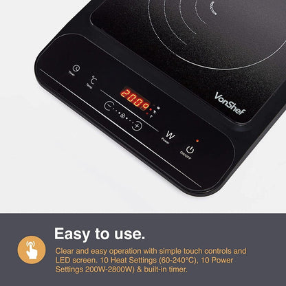 Vonshef 220 Volt Electric Induction Cooktop Hotplate 2000W with Digital LED Display 220v 240 Volt 2000157 - 220 - Electronics