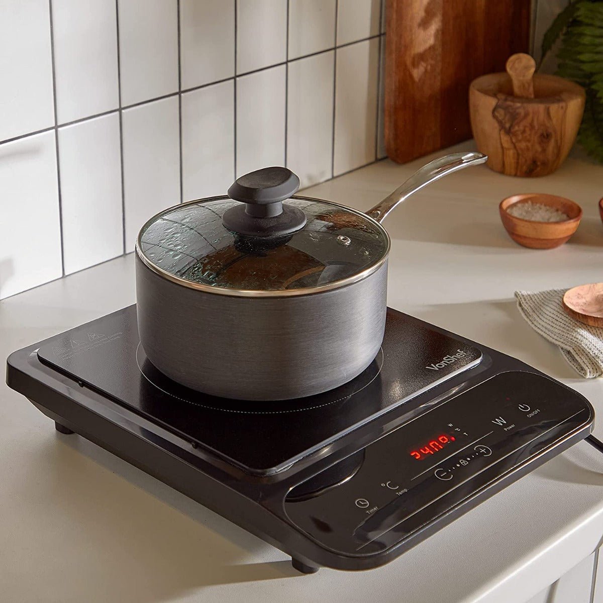 Vonshef 220 Volt Electric Induction Cooktop Hotplate 2000W with Digital LED Display 220v 240 Volt 2000157 - 220 - Electronics