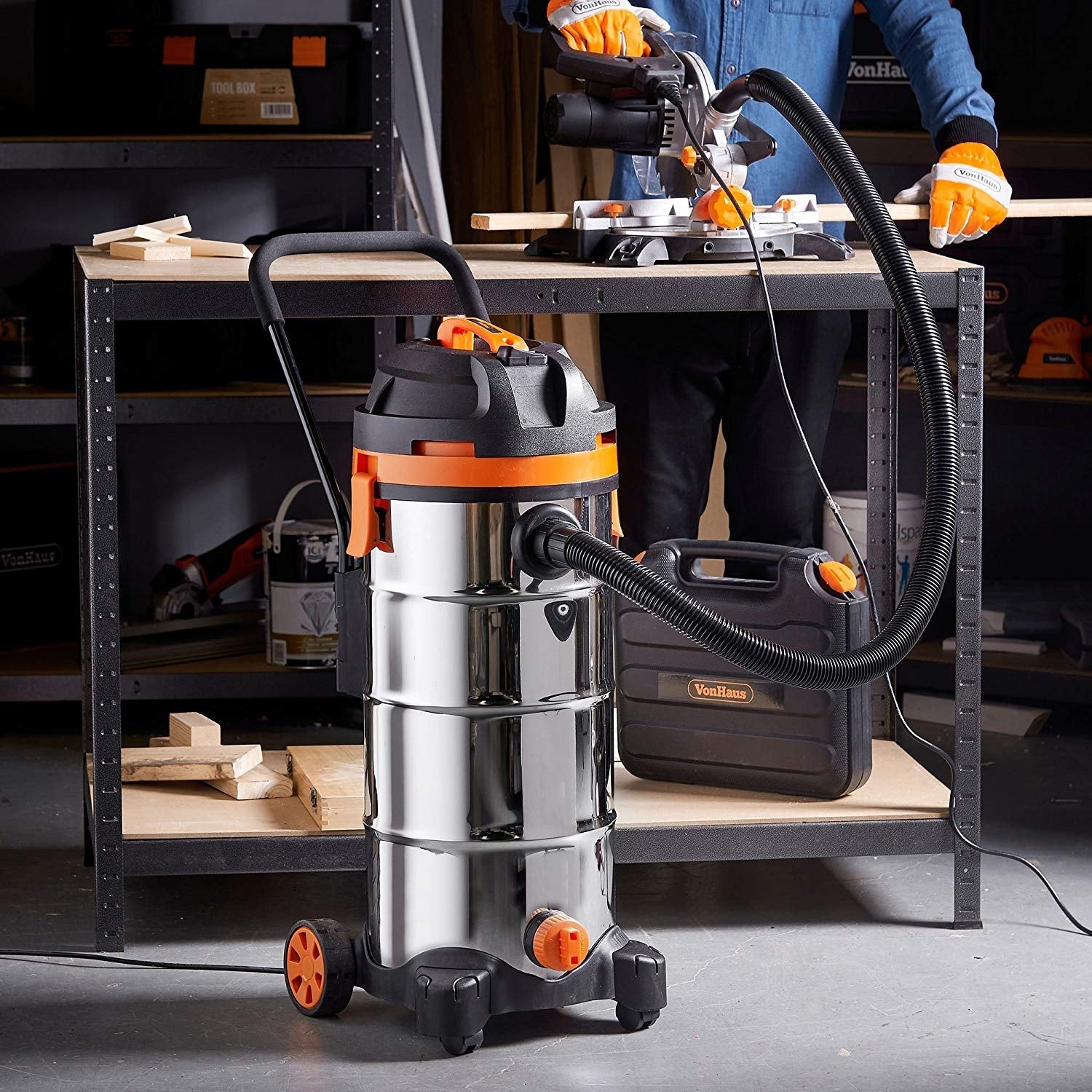 Vonshef 220 volt Extra large wet dry drum vacuum shop vac 45 Liter 220