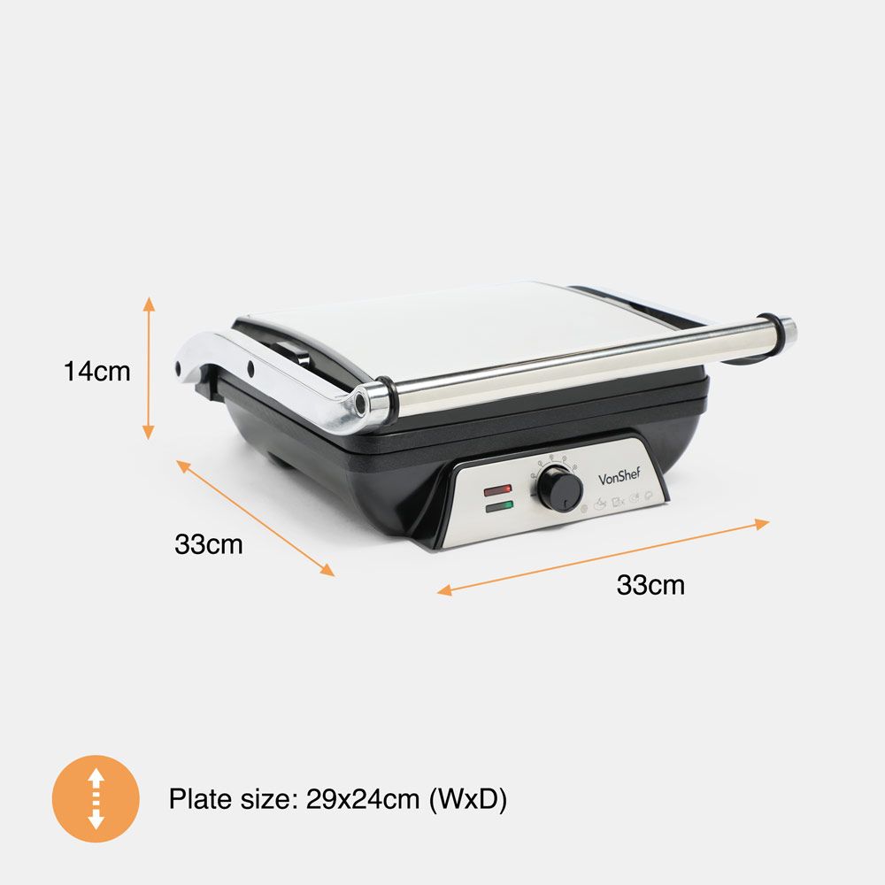 VonShef 220 volt Grill and Pannini Maker 4 Slice 1000 Watts 2000159 220v 240 volts 50 hz - 220 - Electronics