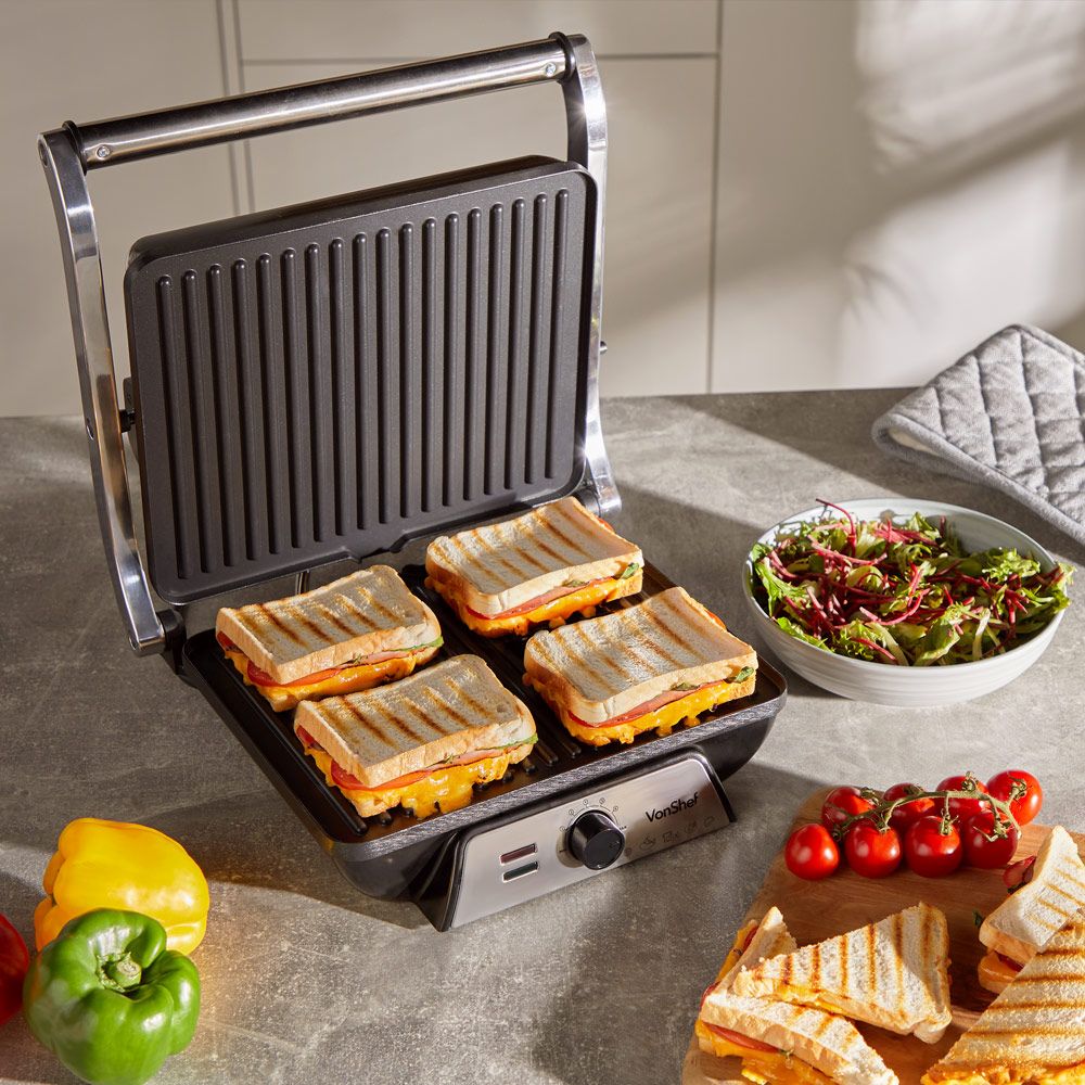 VonShef 220 volt Grill and Pannini Maker 4 Slice 1000 Watts 2000159 220v 240 volts 50 hz - 220 - Electronics