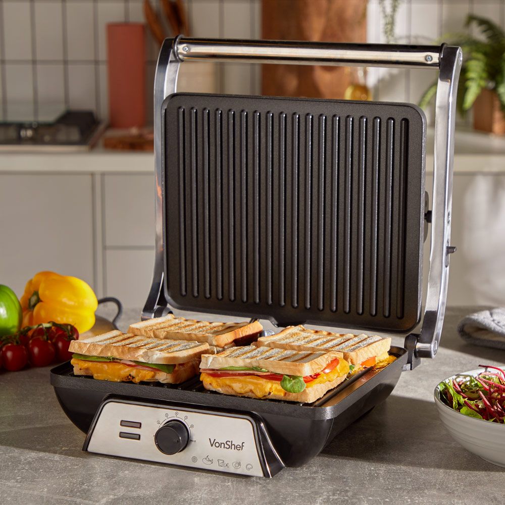 VonShef 220 volt Grill and Pannini Maker 4 Slice 1000 Watts 2000159 220v 240 volts 50 hz - 220 - Electronics