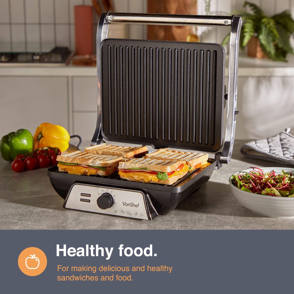 VonShef 220 volt Grill and Pannini Maker 4 Slice 1000 Watts 2000159 220v 240 volts 50 hz - 220 - Electronics