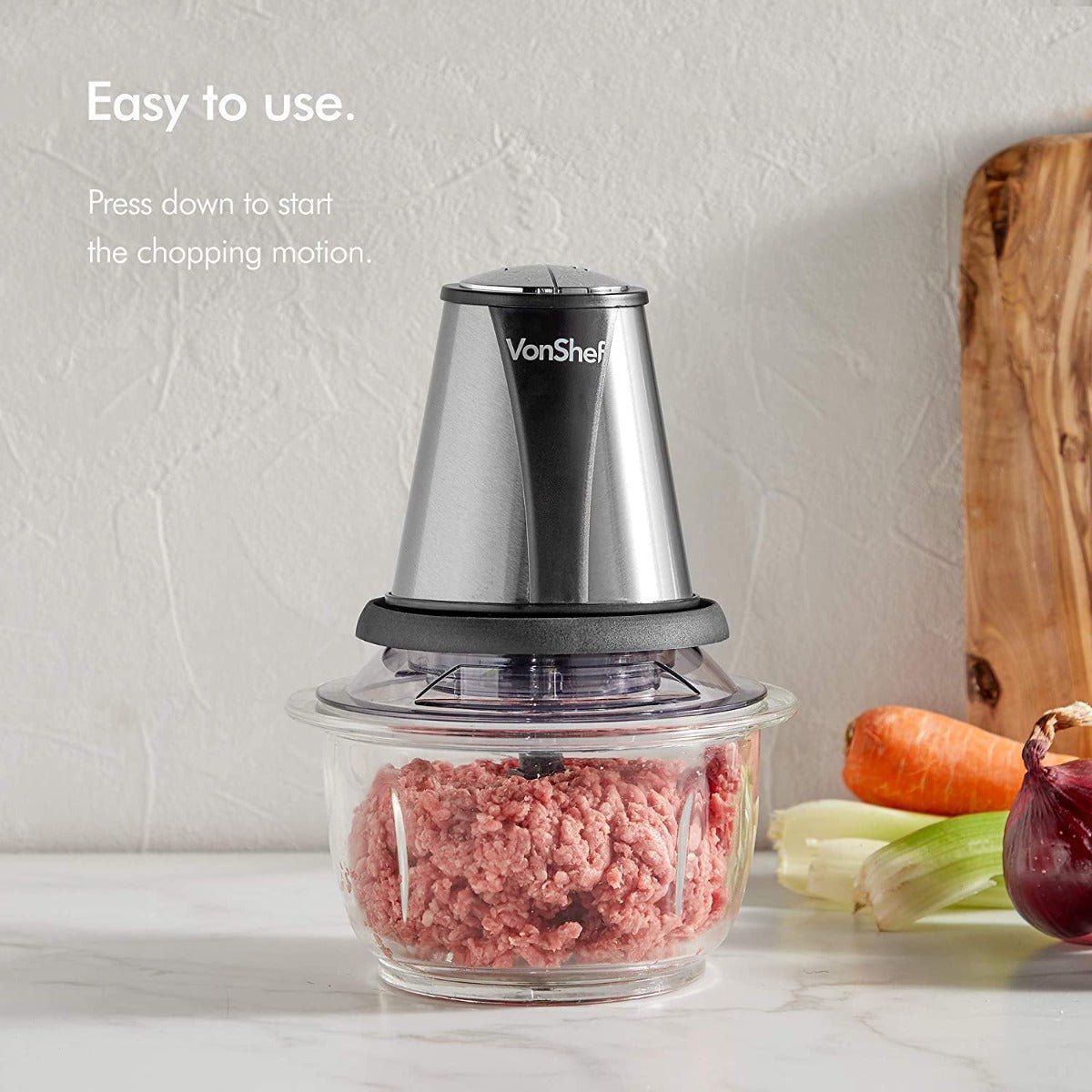 Vonshef 220 volt Mini Chopper 400 Watts 1.2 liter 5 - CUP Glass Bowl Chopper Blender 2000068 220v 240 volt 50 hz - 220 - Electronics