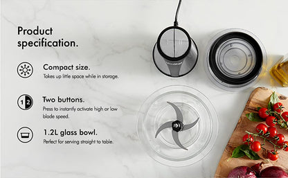 Vonshef 220 volt Mini Chopper 400 Watts 1.2 liter 5 - CUP Glass Bowl Chopper Blender 2000068 220v 240 volt 50 hz - 220 - Electronics
