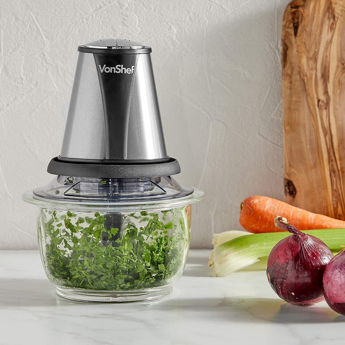 Vonshef 220 volt Mini Chopper 400 Watts 1.2 liter 5 - CUP Glass Bowl Chopper Blender 2000068 220v 240 volt 50 hz - 220 - Electronics