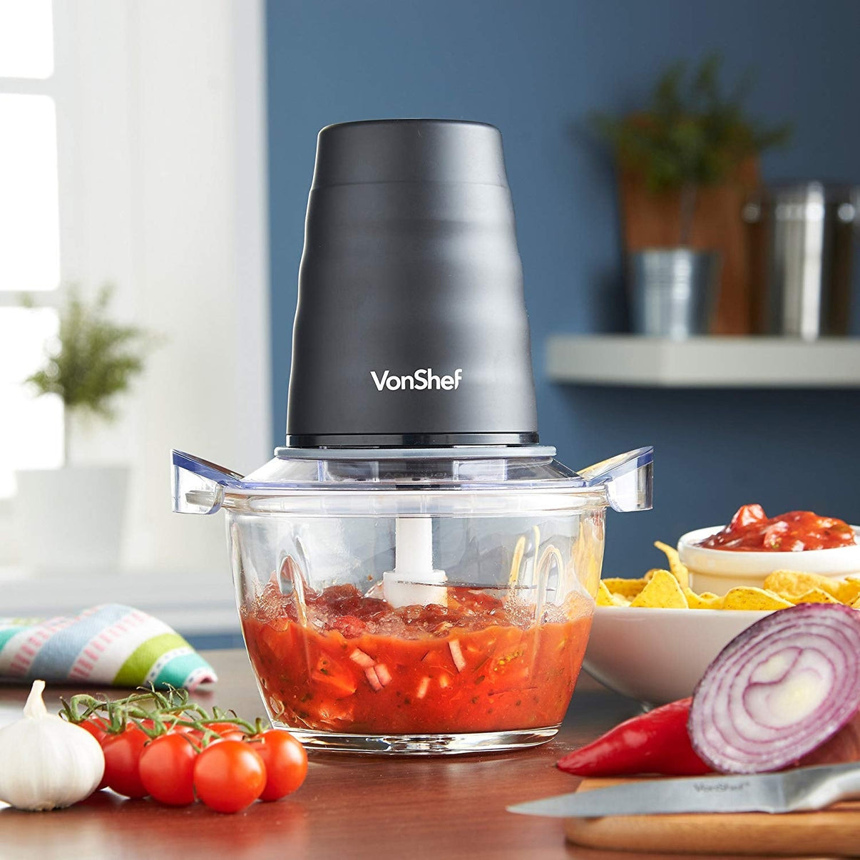 Vonshef 220 volt Mini Food processor Chopper 200W With 1L Glass Bowl 220 - 240Volts 13313 - 220 - Electronics