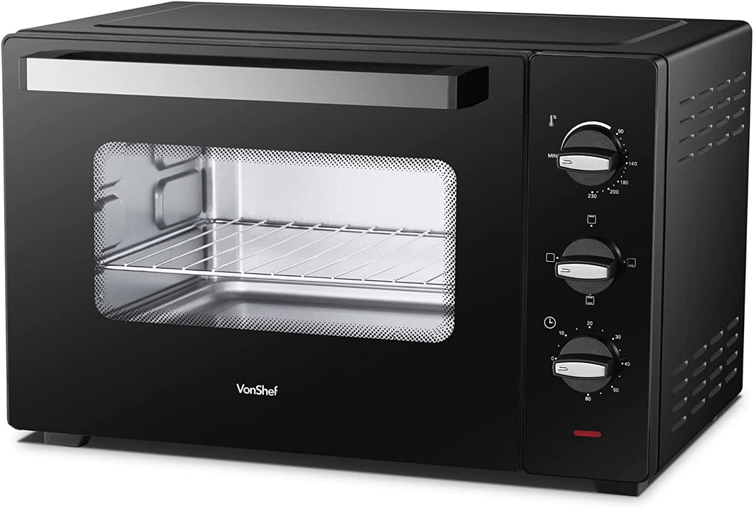 VonShef 220 volt Mini Oven toaster oven & Grill 38 Liter 1600W Timer & Adjustable Temperature Control Includes Baking Tray, Wire Rack & Detachable Handle 220v 240 volts 2000144 - 220 - Electronics