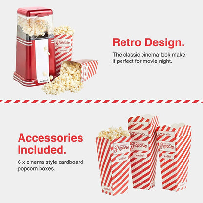 VonShef 220 volt Popcorn Machine 220v 240 volt Popcorn Maker with Hot Air Circulation one touch Fat Free, Healthy & Oil Free Snack with 6 Boxes - Red - 220 - Electronics