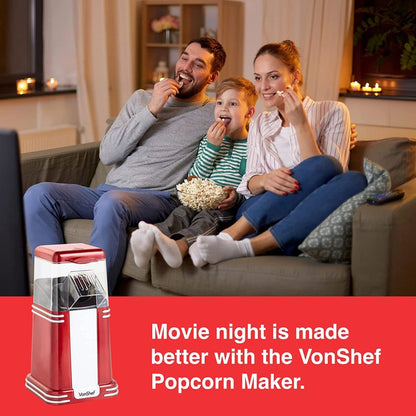 VonShef 220 volt Popcorn Machine 220v 240 volt Popcorn Maker with Hot Air Circulation one touch Fat Free, Healthy & Oil Free Snack with 6 Boxes - Red - 220 - Electronics