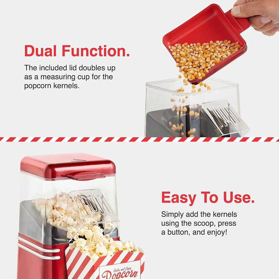 VonShef 220 volt Popcorn Machine 220v 240 volt Popcorn Maker with Hot Air Circulation one touch Fat Free, Healthy & Oil Free Snack with 6 Boxes - Red - 220 - Electronics