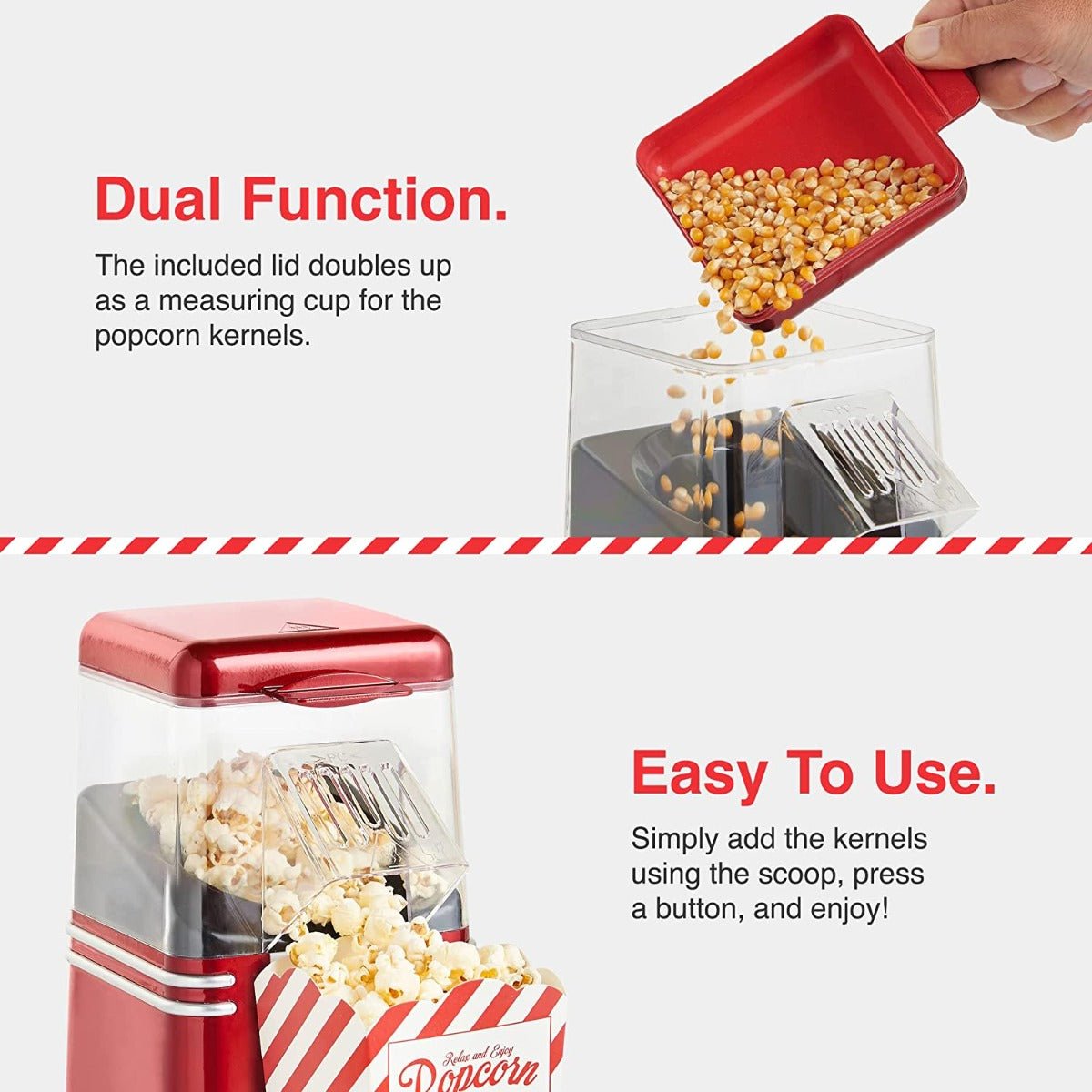 VonShef 220 volt Popcorn Machine 220v 240 volt Popcorn Maker with Hot Air Circulation one touch Fat Free, Healthy & Oil Free Snack with 6 Boxes - Red - 220 - Electronics