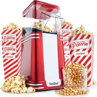 VonShef 220 volt Popcorn Machine 220v 240 volt Popcorn Maker with Hot Air Circulation one touch Fat Free, Healthy & Oil Free Snack with 6 Boxes - Red - 220 - Electronics