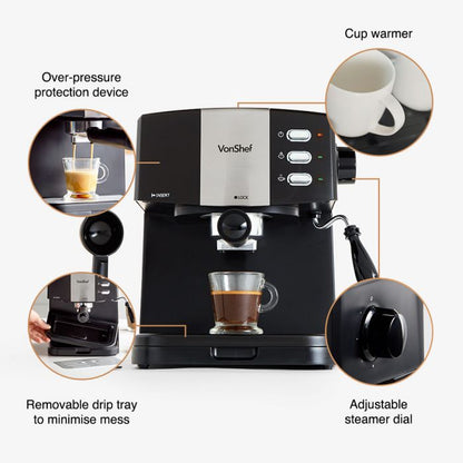 Vonshef 220 volt Pro espresso machine 15 Bar 220v 240 volts 2000098 cappuccino coffee maker - 220 - Electronics