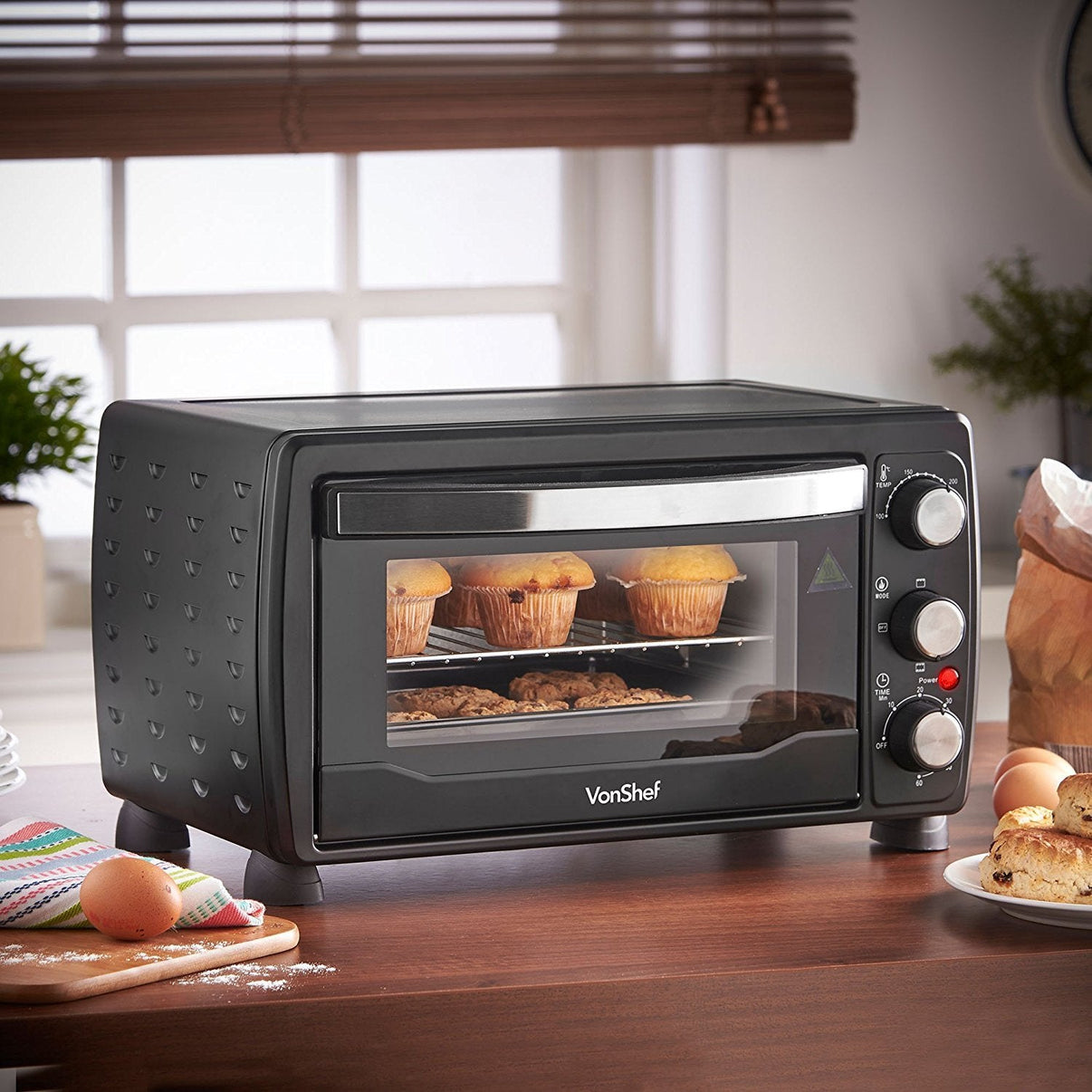 Vonshef 220 volts 19 Liter Toaster oven / Grill 1400 watts with Baking Tray & Wire Rack 220 volt 50 hz 13215 - 220 - Electronics
