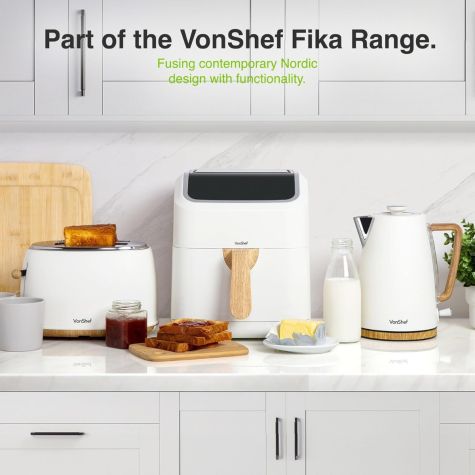 VonShef 220 volts air fryer 5 Liter Large Family size rapid air LED display, dishwasher safe healthy oil - free and low fat cooking White modern look 220v 240 volt - 220 - Electronics