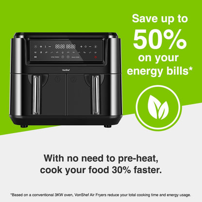 Vonshef 220 volts air fryer 9 liter with 2 trays and liners included 220v 240 volt air fryer large 2000224 - 220 - Electronics