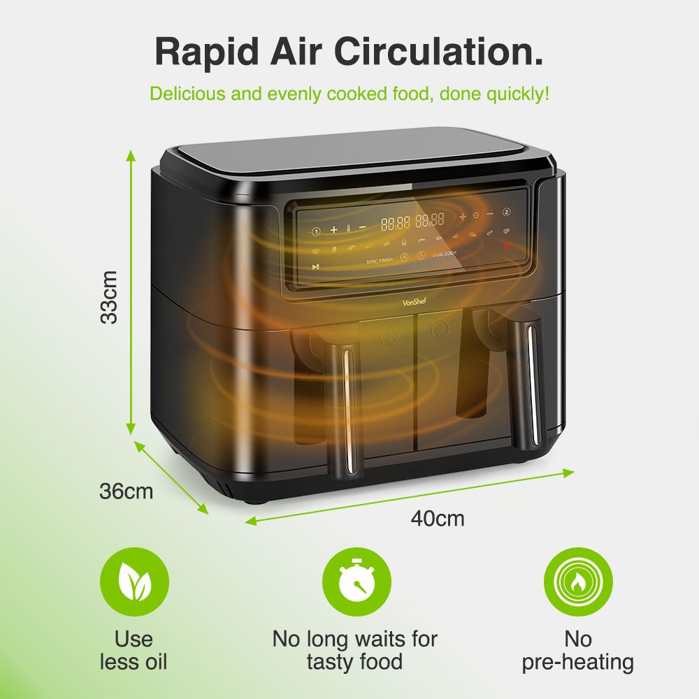 Vonshef 220 volts air fryer 9 liter with 2 trays and liners included 220v 240 volt air fryer large 2000224 - 220 - Electronics