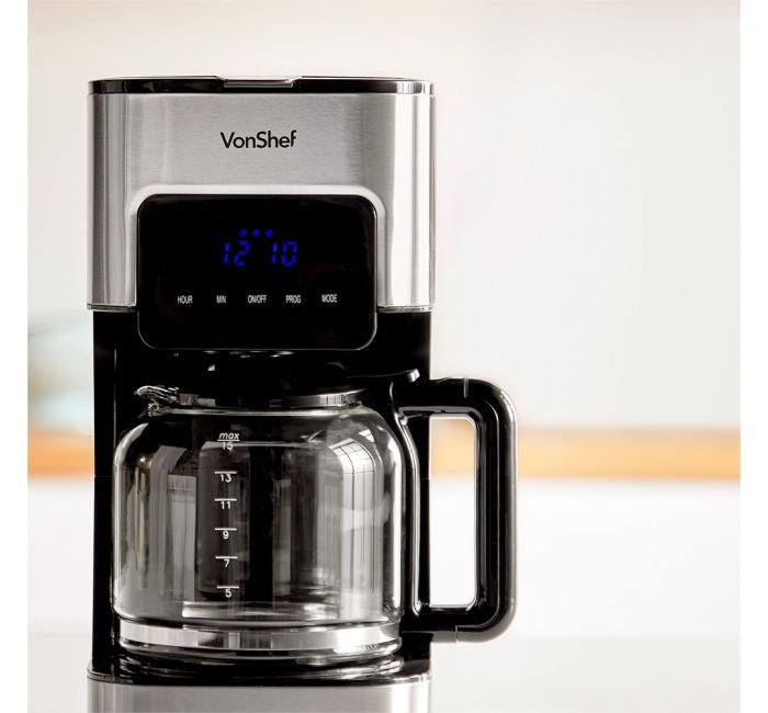 Vonshef 220 volts digital programmable 12 cup coffee maker with permanent filter 2000096 and hot plate 220v 240 volts - 220 - Electronics
