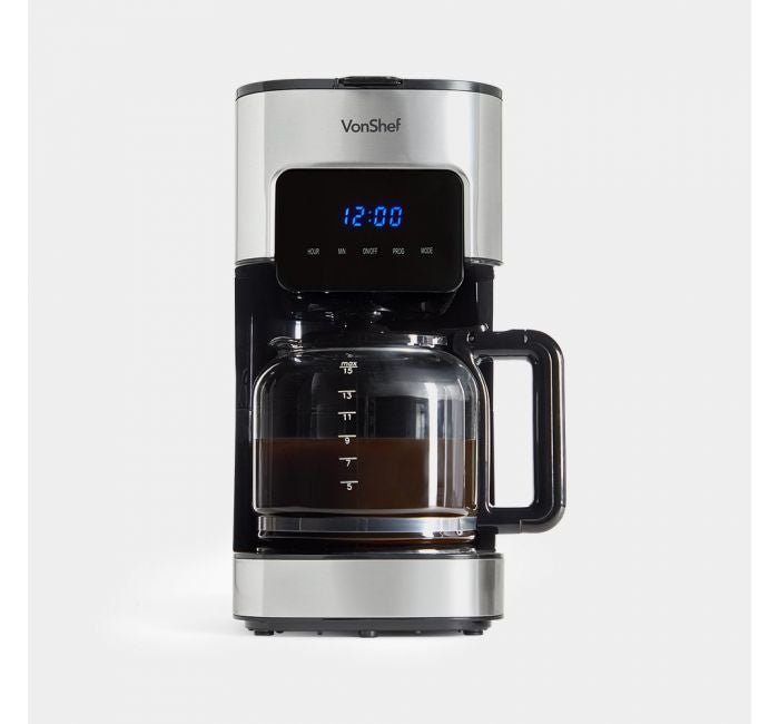 Vonshef 220 volts digital programmable 12 cup coffee maker with permanent filter 2000096 and hot plate 220v 240 volts - 220 - Electronics