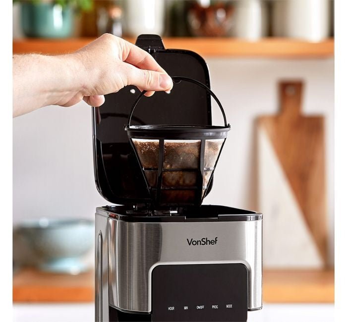 Vonshef 220 volts digital programmable 12 cup coffee maker with permanent  filter 2000096 and hot plate 220v 240 volts