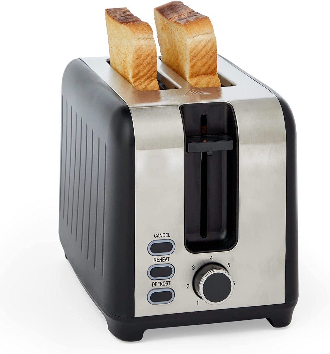 Vonshef 220 volts toaster 2 slice Wide Slot, 7 Browning Controls, Reheat & Defrost, Anti - Jam Function, Crumb Tray and Cord Storage - Black & Silver 220v 240 volts - 220 - Electronics