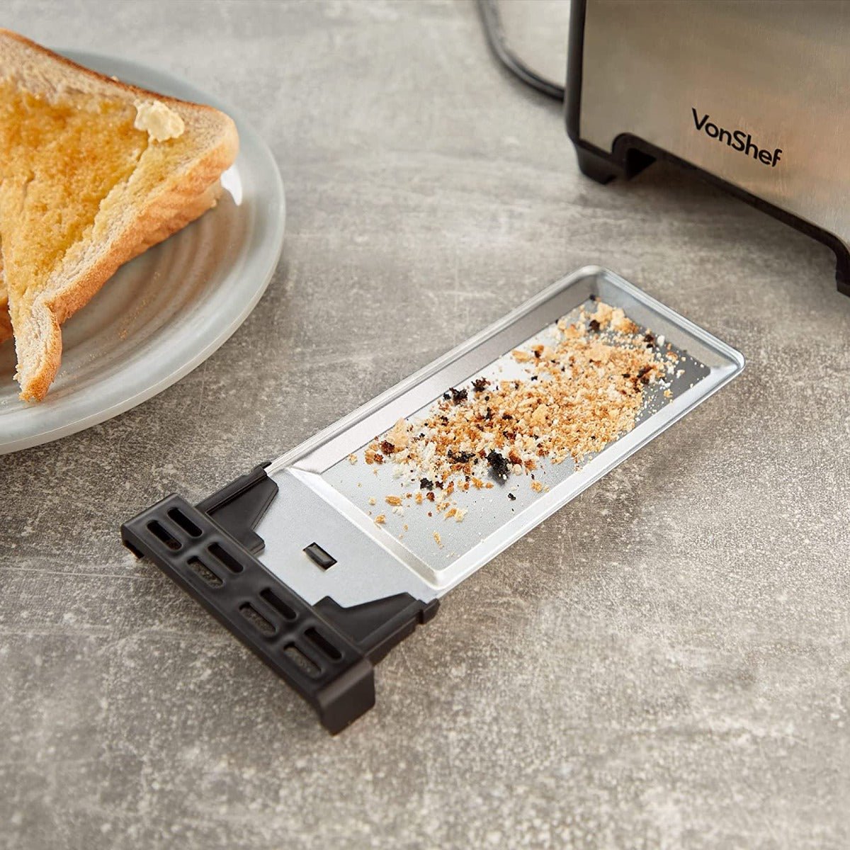 Vonshef 220 volts toaster 2 slice Wide Slot, 7 Browning Controls, Reheat & Defrost, Anti - Jam Function, Crumb Tray and Cord Storage - Black & Silver 220v 240 volts - 220 - Electronics