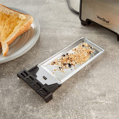 Vonshef 220 volts toaster 2 slice Wide Slot, 7 Browning Controls, Reheat & Defrost, Anti - Jam Function, Crumb Tray and Cord Storage - Black & Silver 220v 240 volts - 220 - Electronics