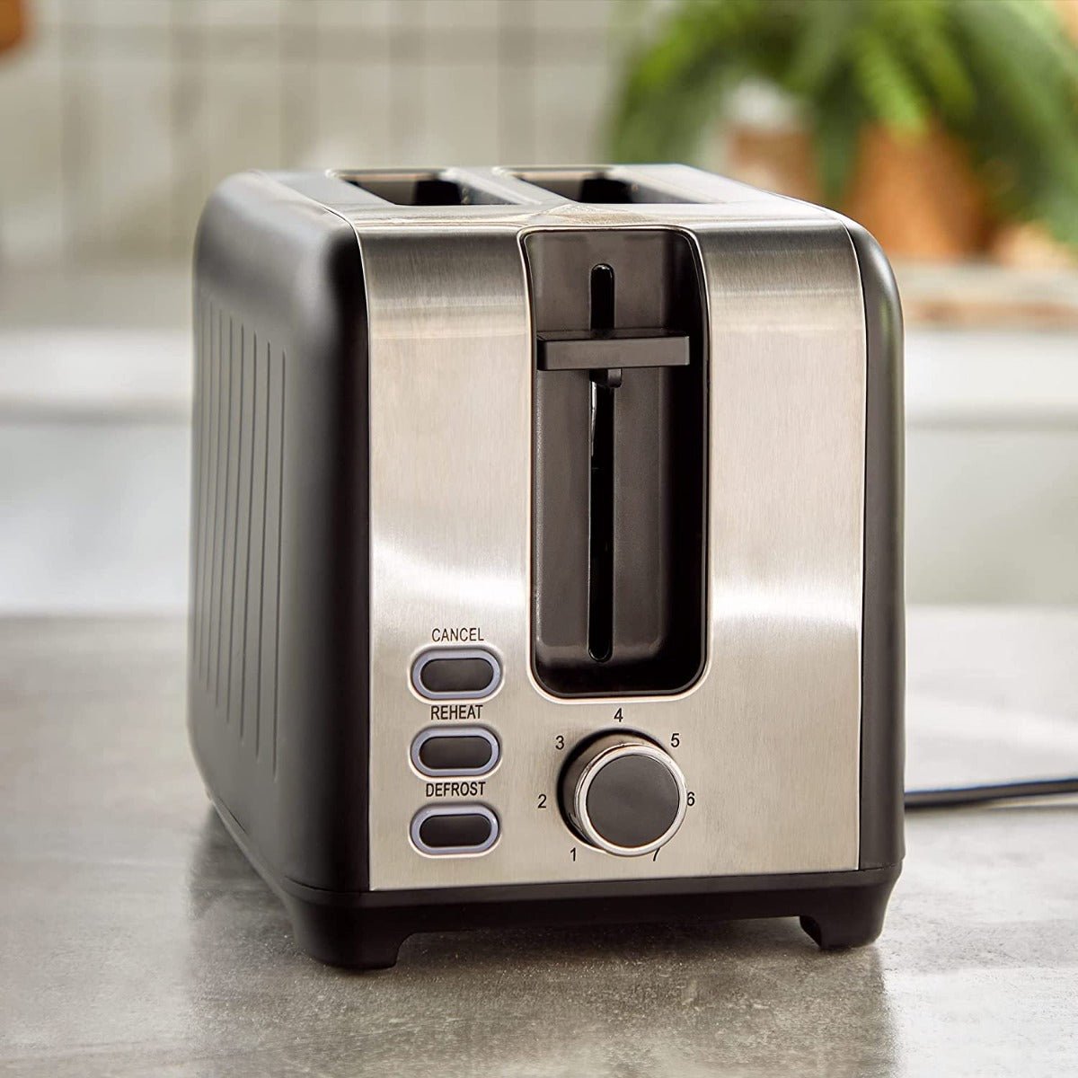 Vonshef 220 volts toaster 2 slice Wide Slot, 7 Browning Controls, Reheat & Defrost, Anti - Jam Function, Crumb Tray and Cord Storage - Black & Silver 220v 240 volts - 220 - Electronics