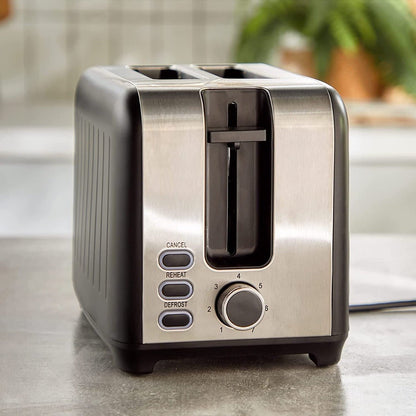 Vonshef 220 volts toaster 2 slice Wide Slot, 7 Browning Controls, Reheat & Defrost, Anti - Jam Function, Crumb Tray and Cord Storage - Black & Silver 220v 240 volts - 220 - Electronics