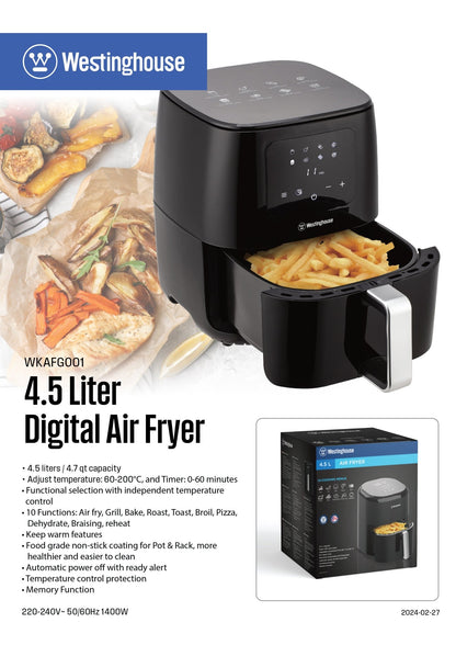 Westinghouse 220 volt air fryer Digital air fryer 220v 240 volt 4.5 liters WKAFGO01 - 220 - Electronics