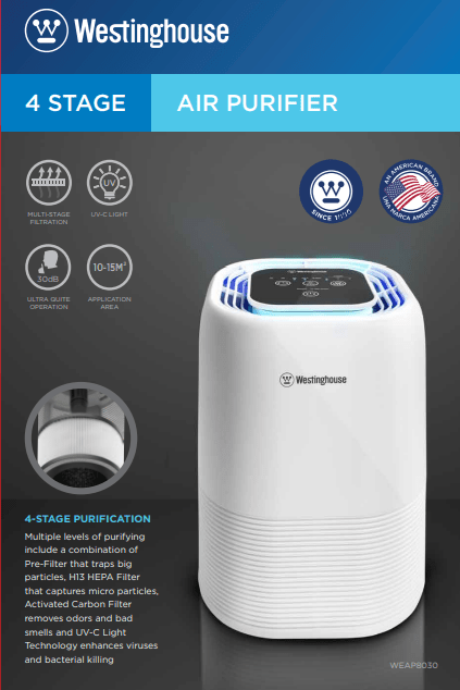 Westinghouse 220 Volt Air Purifier with Hepa filter UVC disinfection 220v 240 volts WEAP8030 - 220 - Electronics