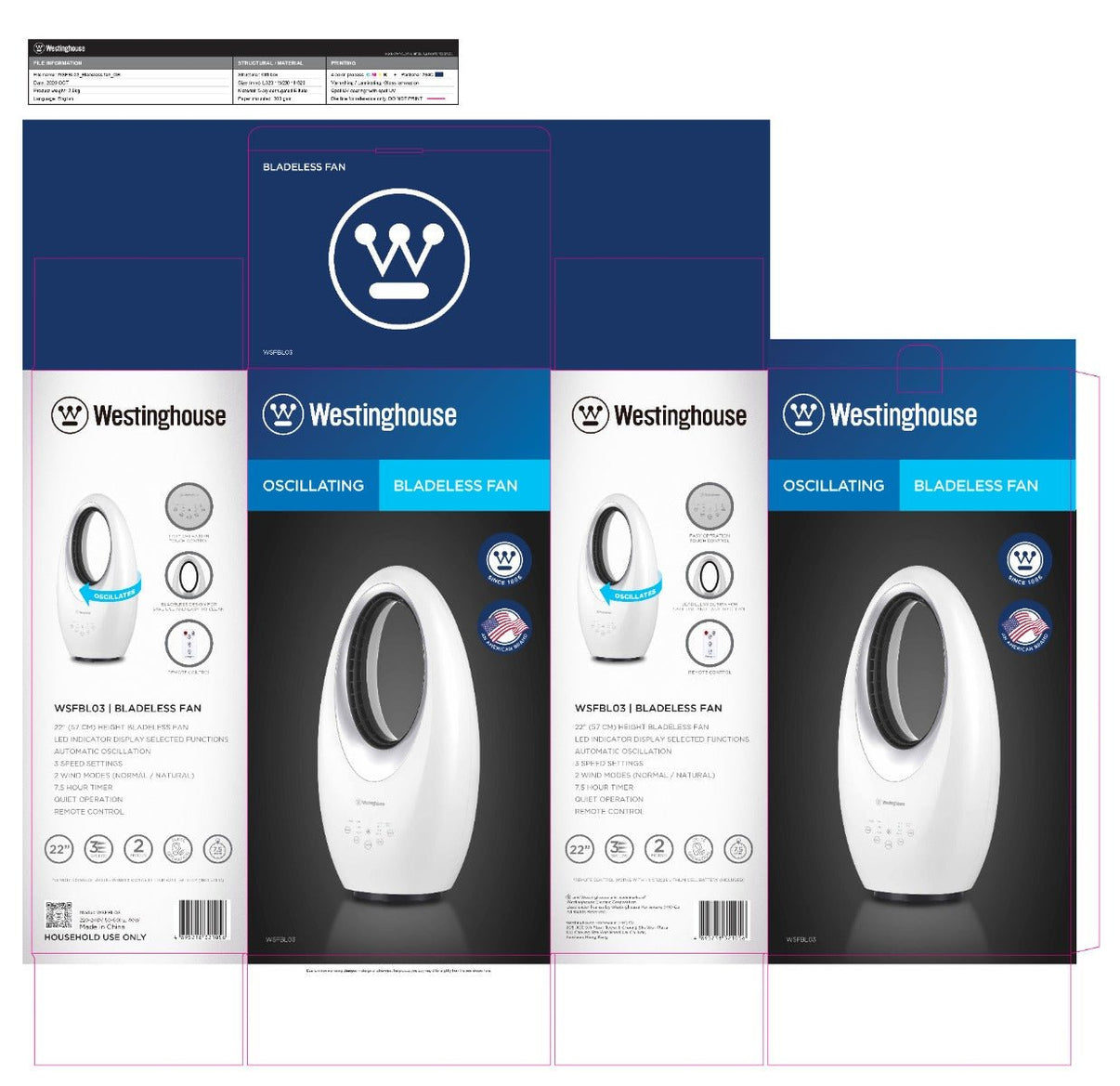 Westinghouse 220 volt fan bladeless desktop tabletop 22 Inch tall with remote and timer 220v 240 volts 50 / 60 hz WSFBL03 - 220 - Electronics