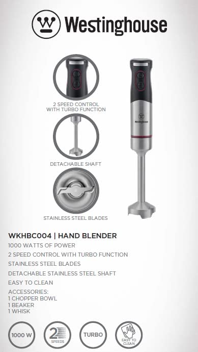 Westinghouse 220 Volt Hand Blender 1000W - 3 in 1 Hand Blender for Blend Chop Whisk 220v 240 volts WKHBC004 - 220 - Electronics