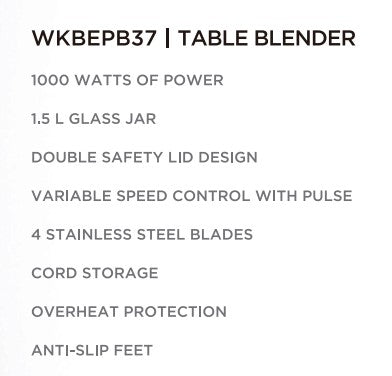Westinghouse 220 volts Blender 1000 watts 2 Speed Glass Jar Stainless Steel 220v 240 volts WKBEPB37 - 220 - Electronics