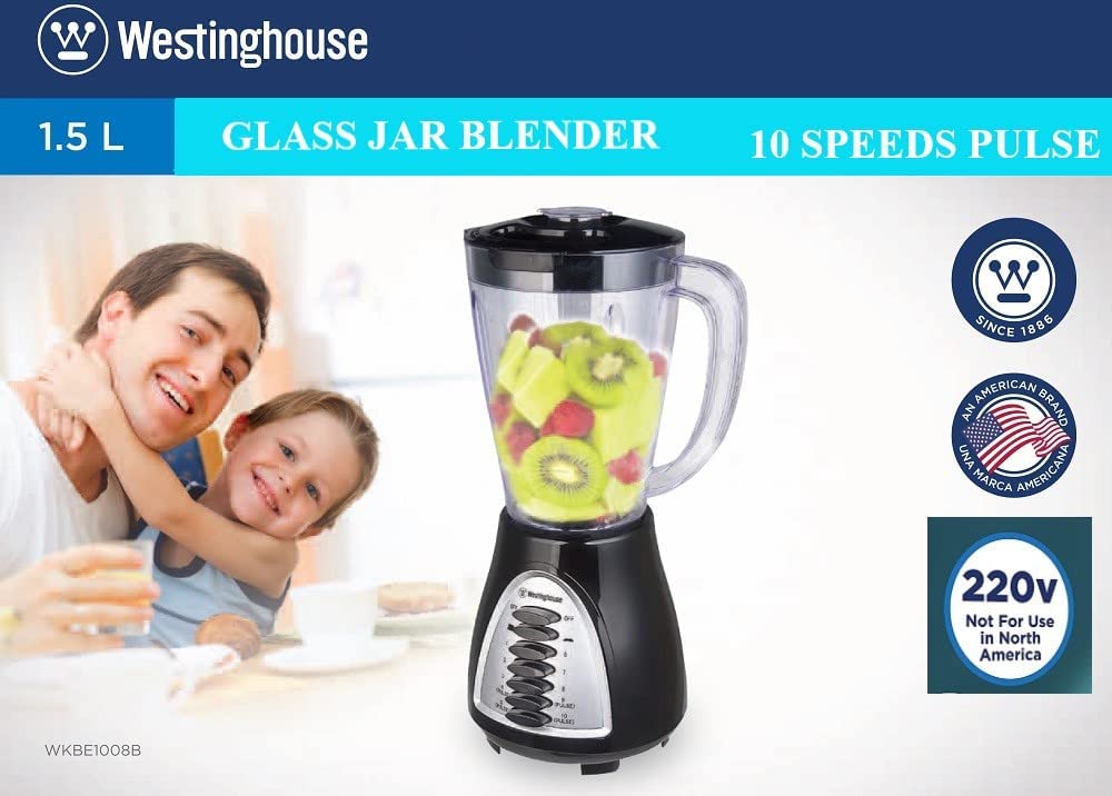 Westinghouse 220 Volts Blender WKBE1008BA 10 Speed Pulse Rotation Stainless Steel Blade With Glass Jar 220 - 240 Volts - 220 - Electronics