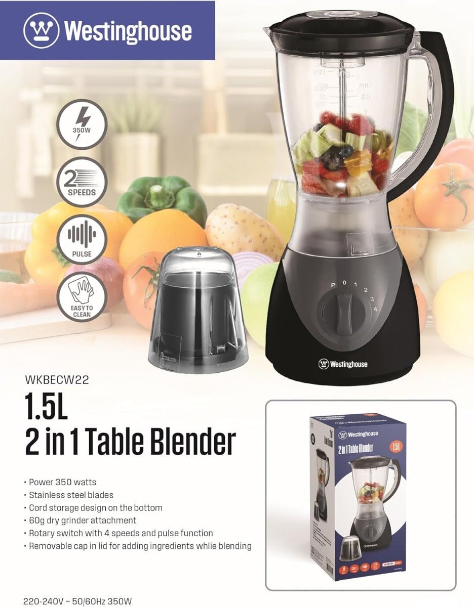Westinghouse 220 Volts Blender WKBECW22 4 Speeds and Pulse Function - Mini Dry spice Grinder Attachment - Stainless Steel Blade Bundle 220v 240 volts - 220 - Electronics