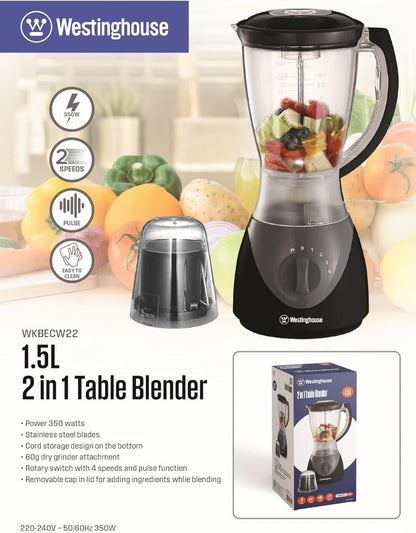 Westinghouse 220 Volts Blender WKBECW22 4 Speeds and Pulse Function - Mini Dry spice Grinder Attachment - Stainless Steel Blade Bundle 220v 240 volts - 220 - Electronics