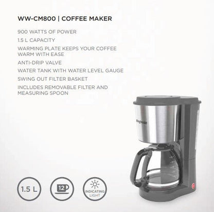 Westinghouse 220 - volts Coffee Maker 10 - 12 cup with Permanent Filter and Hot Plate WKCM800 - 220 - Electronics