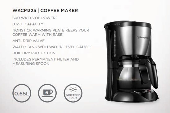 Westinghouse 220 - volts Coffee Maker 4 - 6 cup with Permanent Filter and Hot Plate WKCM325 - 220 - Electronics