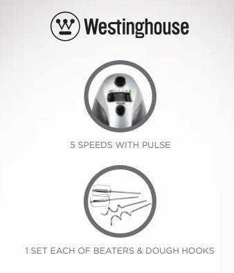 Westinghouse 220 volts hand mixer silver / black color 5 speed powerful motor 220v 240 volts WKHM111C - 220 - Electronics