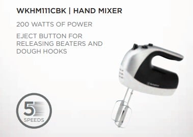 Westinghouse 220 volts hand mixer silver / black color 5 speed powerful motor 220v 240 volts WKHM111C - 220 - Electronics