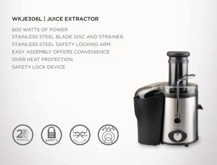 Westinghouse 220 volts Juice Extractor Juicer for Fruit & Vegetables 2 Liter 800 Watts 2 Speed 220v 240 volts WKJE306L - PM - 220 - Electronics